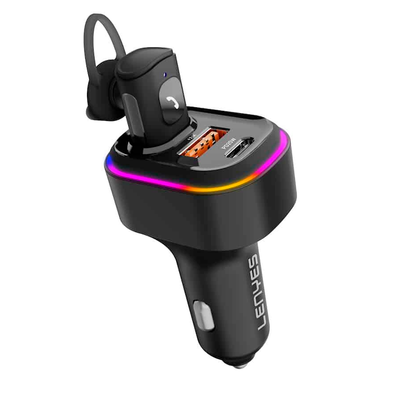 Cargador de Auto + Manos Libres Rgb Lenyes Ca889 25w Negro