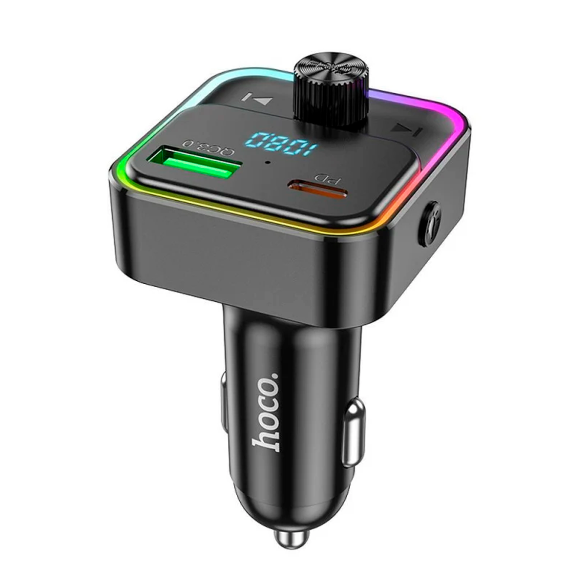 Cargador de Auto Hoco E81 Rgb 30w Qc 3.0 Negro