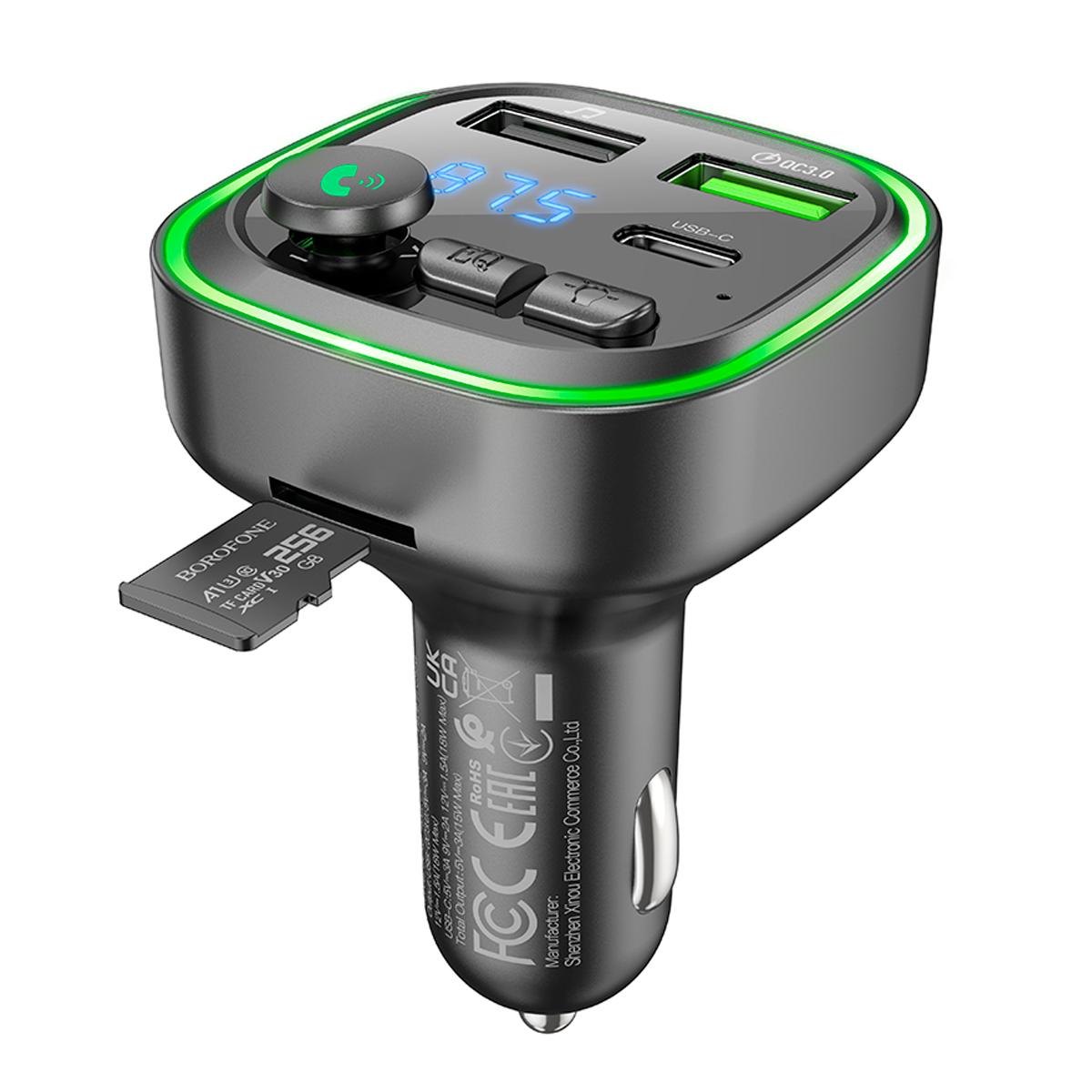Cargador de Auto Borofone Bc48 Rgb 18w Qc 3.0 Negro