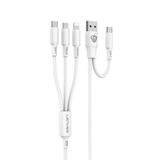Cable Usb a Tipo C Micro Usb Para Lightning Lenyes Lc945 1.2 Metros Blanco