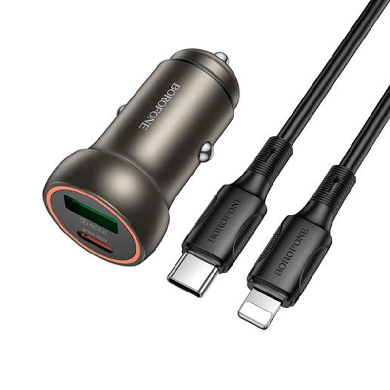 Cargador de Auto Borofone Bz32a Dual + Cable Lightning