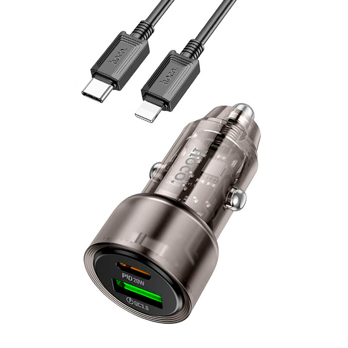 Cargador de Auto Hoco Z52 Dual 38w Cable Tipo C Negro