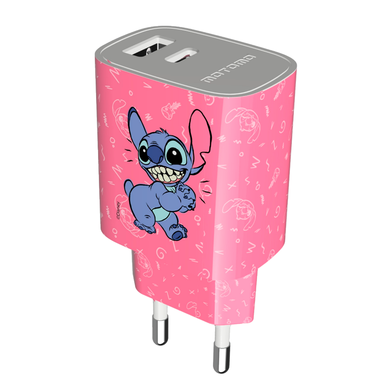 Cargador Rápido Disney 20w Dual Usb + Cable Lightning Stitch Rosa