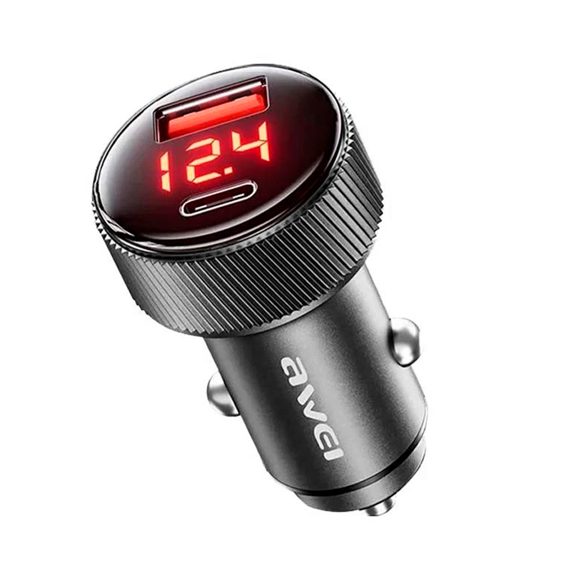 Cargador De Auto Doble Usb Tipo C Awei C-859 Negro