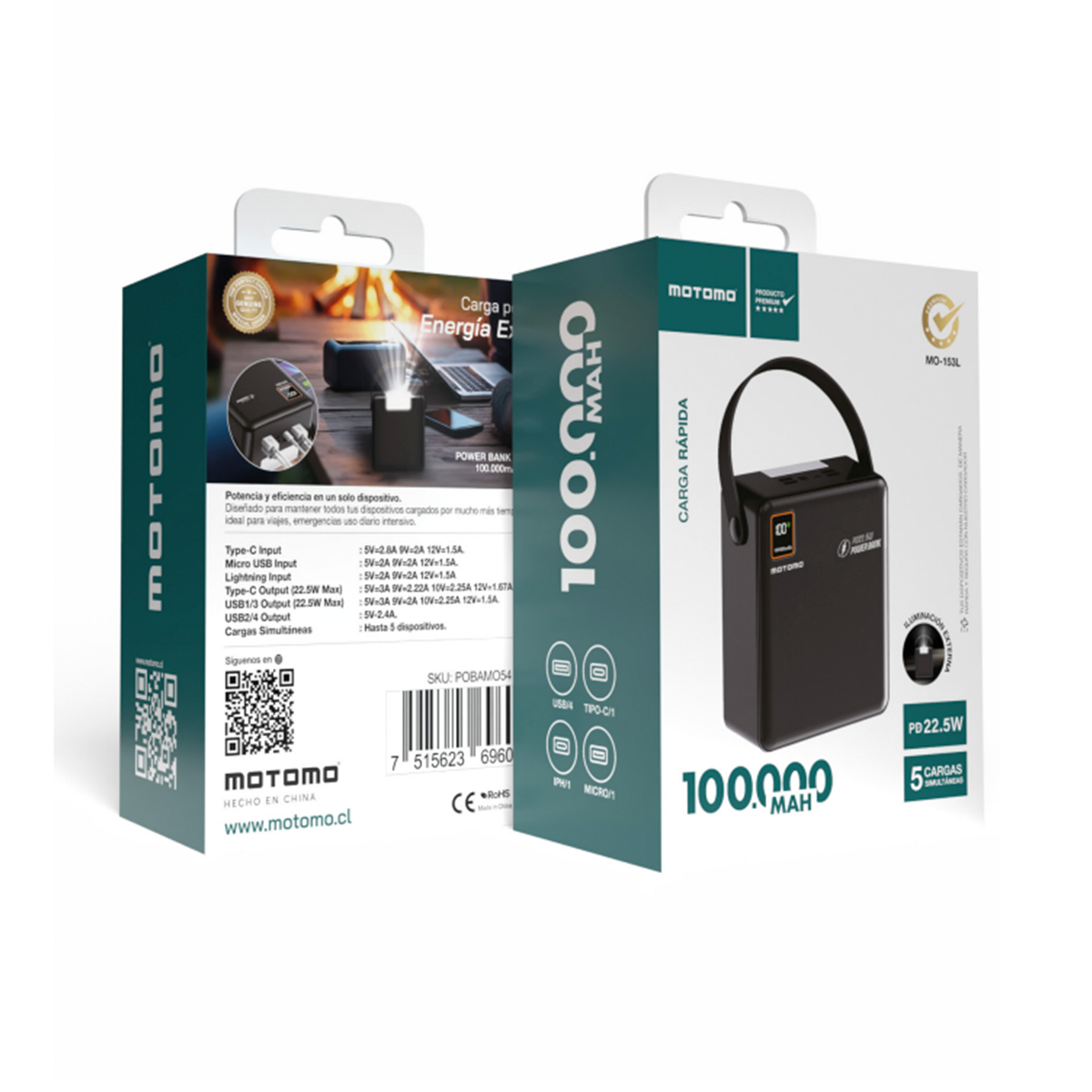 Powerbank Carga Rapida Motomo M-153L 100000 Mah Negro – imagen 3