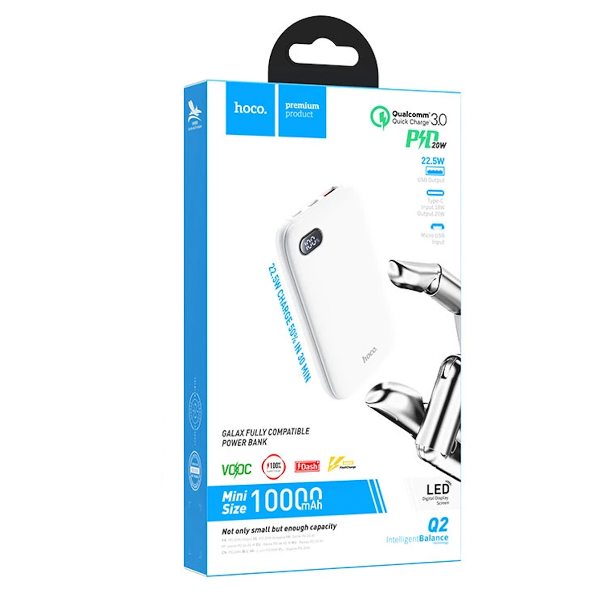 Batería Portátil Hoco 10000 Mah Q2 Galax Mini Blanco – imagen 3