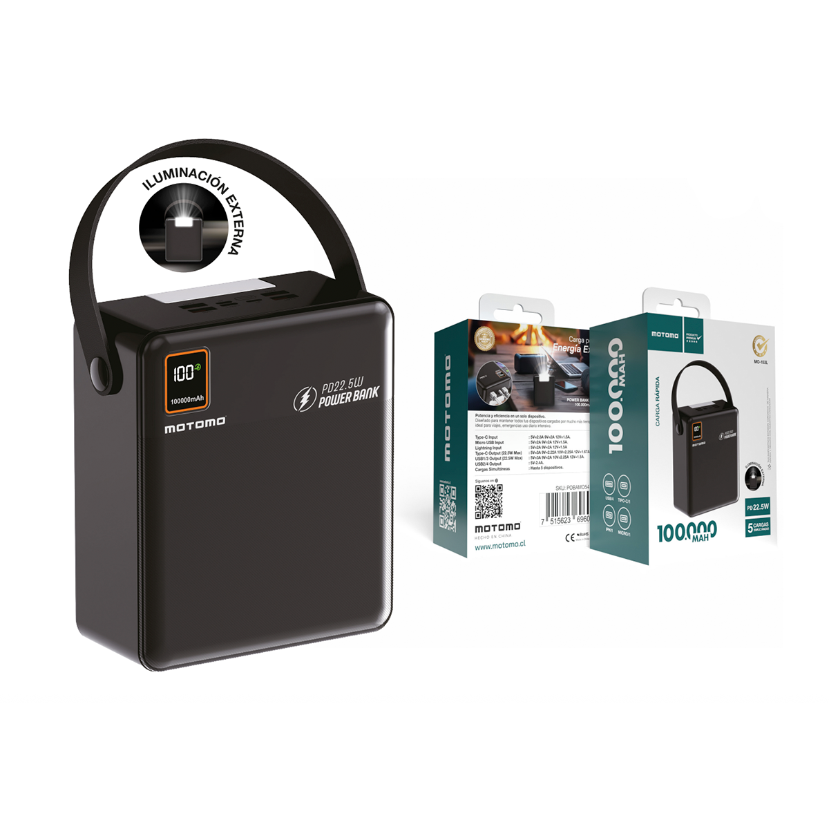Powerbank Carga Rapida Motomo M-153L 100000 Mah Negro – imagen 2