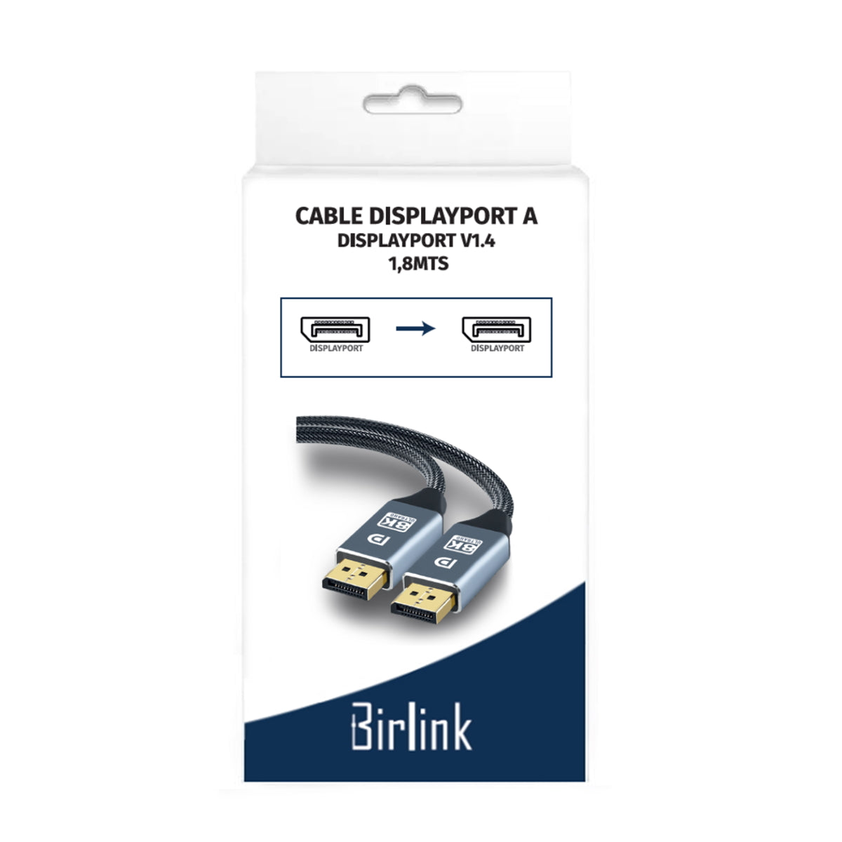 Cable Displayport a Displayport V1.4 1.8 Metros Birlink Negro – imagen 2