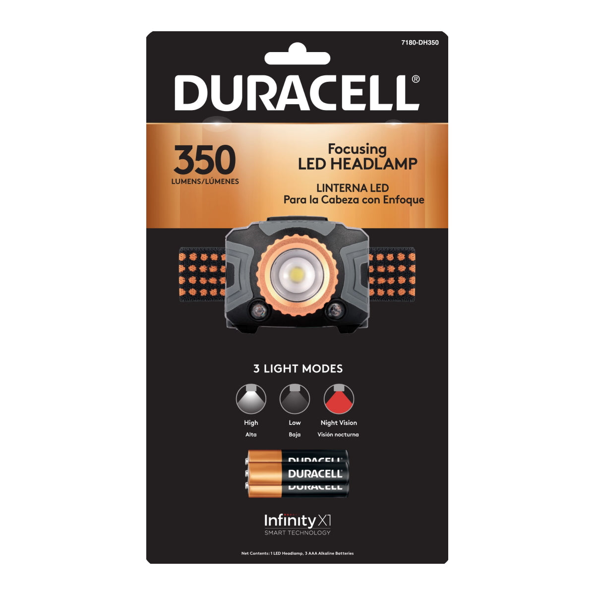 Linterna De Cabeza Duracell Manos Libres 350 Lumen + 3 Pilas AAA – imagen 3
