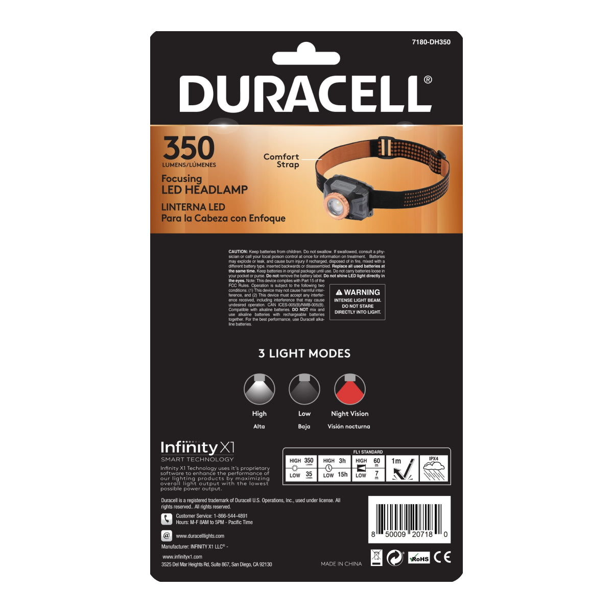 Linterna De Cabeza Duracell Manos Libres 350 Lumen + 3 Pilas AAA – imagen 4