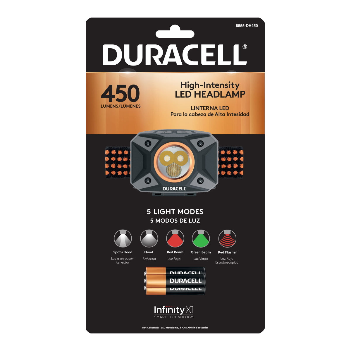 Linterna De Cabeza Duracell Manos Libres 450 Lumen + 3 Pilas AAA – imagen 4