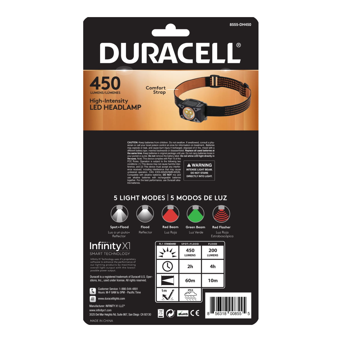 Linterna De Cabeza Duracell Manos Libres 450 Lumen + 3 Pilas AAA – imagen 3