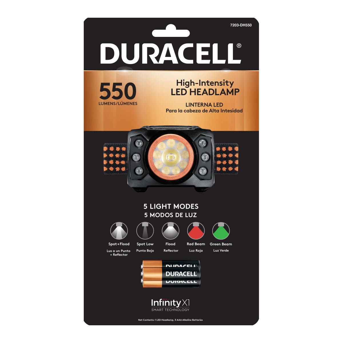 Linterna De Cabeza Duracell Manos Libres 550 Lumen + 3 Pilas AAA – imagen 2