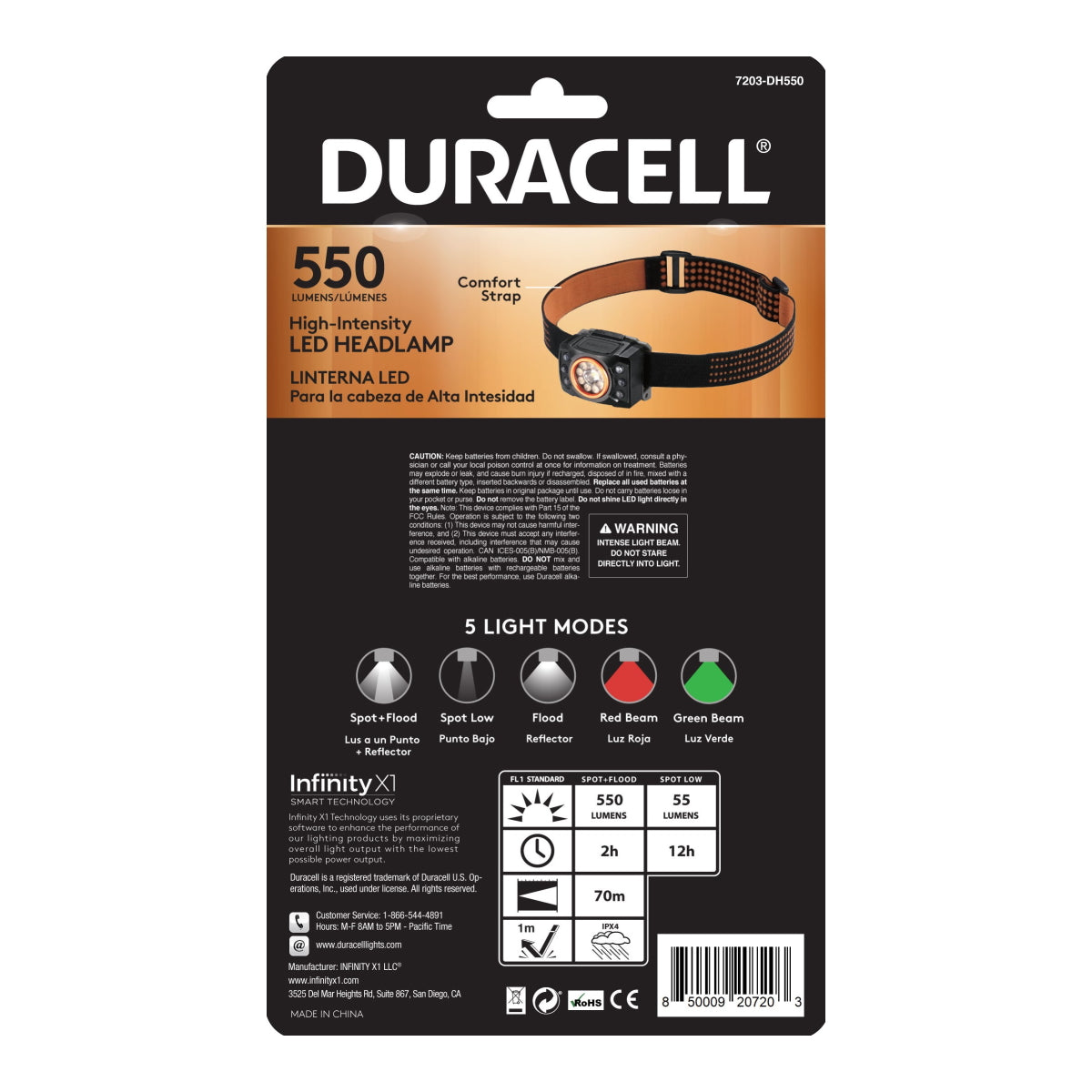 Linterna De Cabeza Duracell Manos Libres 550 Lumen + 3 Pilas AAA – imagen 4