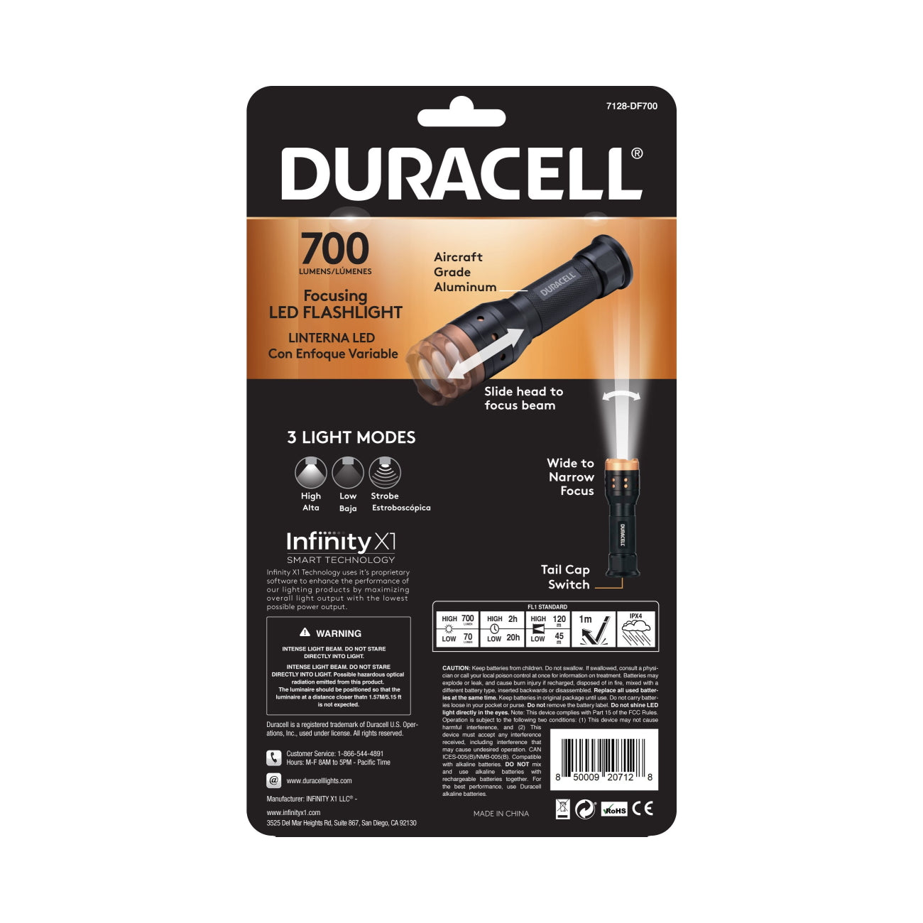 Linterna Duracell 700 Lumenes Con 4 Pilas AAA Negro – imagen 3