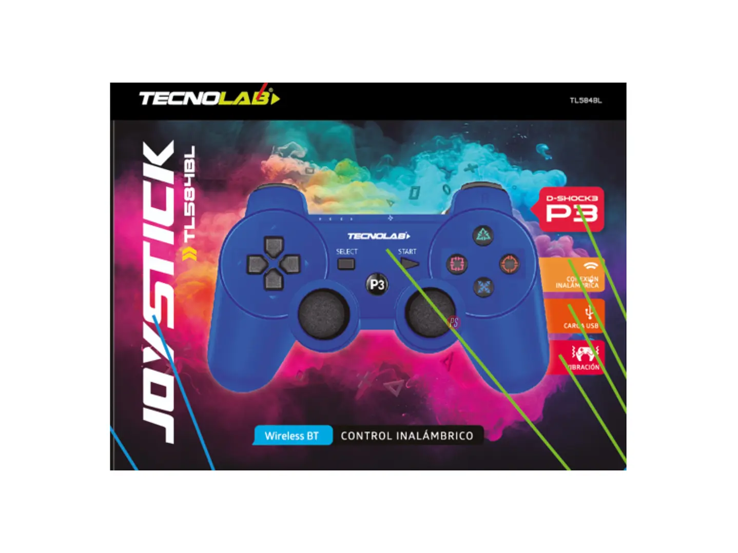 Control Joystick Bluetooth Tecnolab Para Ps3 Azul – imagen 2