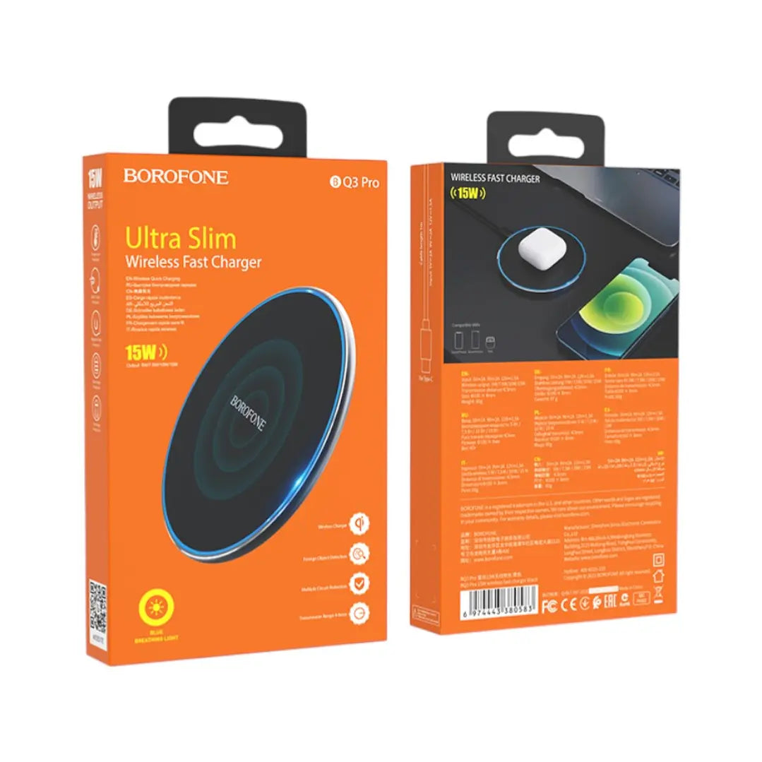 Cargador Inalámbrico Borofone Bq3 Pro Ultra Slim 15w Negro – imagen 2