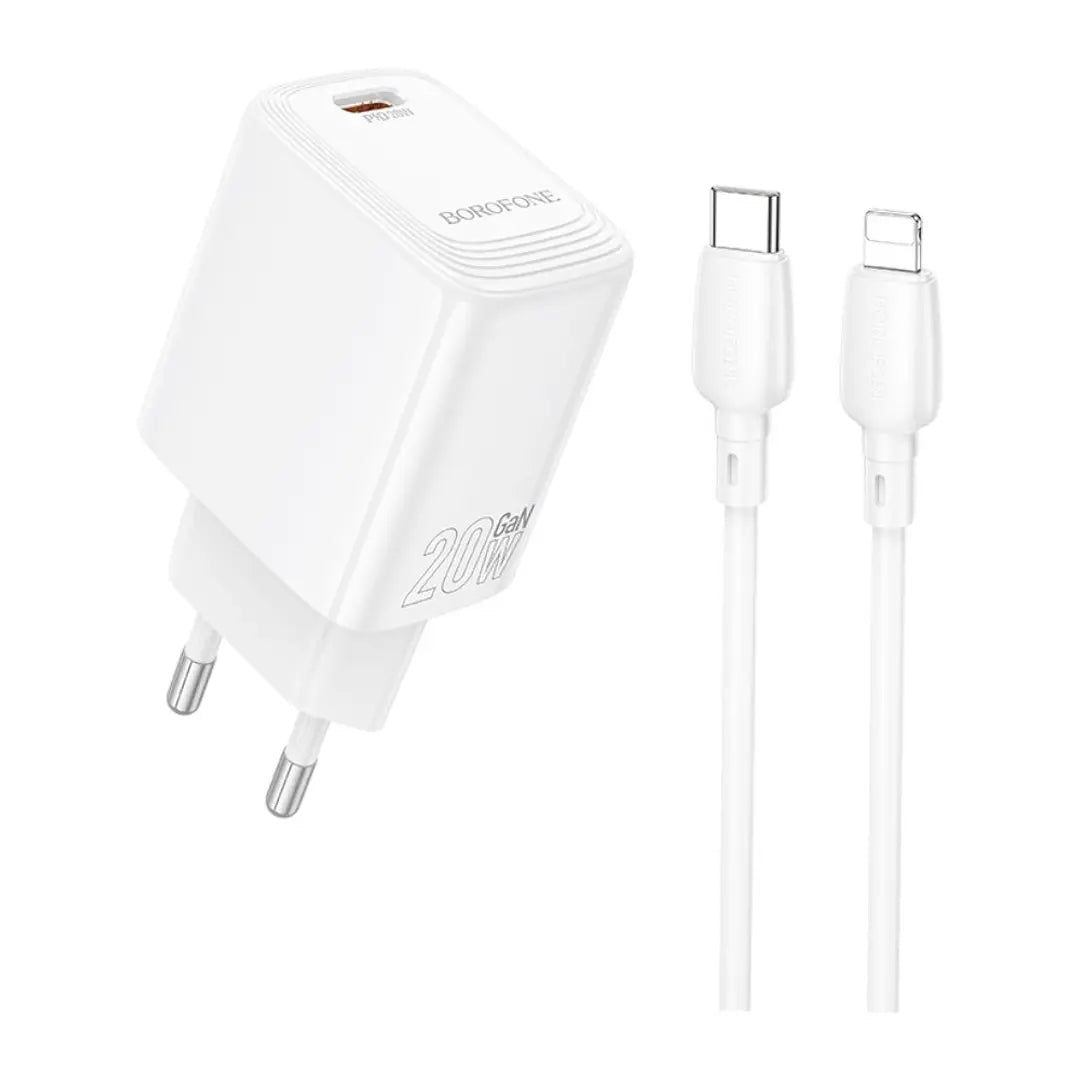 Cargador Borofone Bn26 20w + Cable Tipo C Para Lightning Blanco – imagen 2