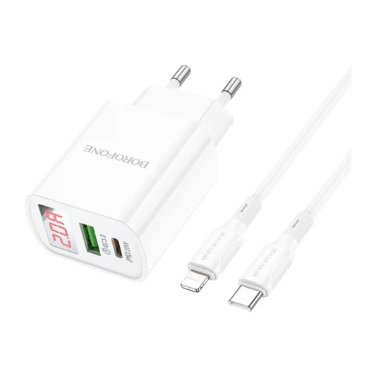 Cargador Borofone Ba78a 20w + Cable Tipo C Para Lightning Blanco