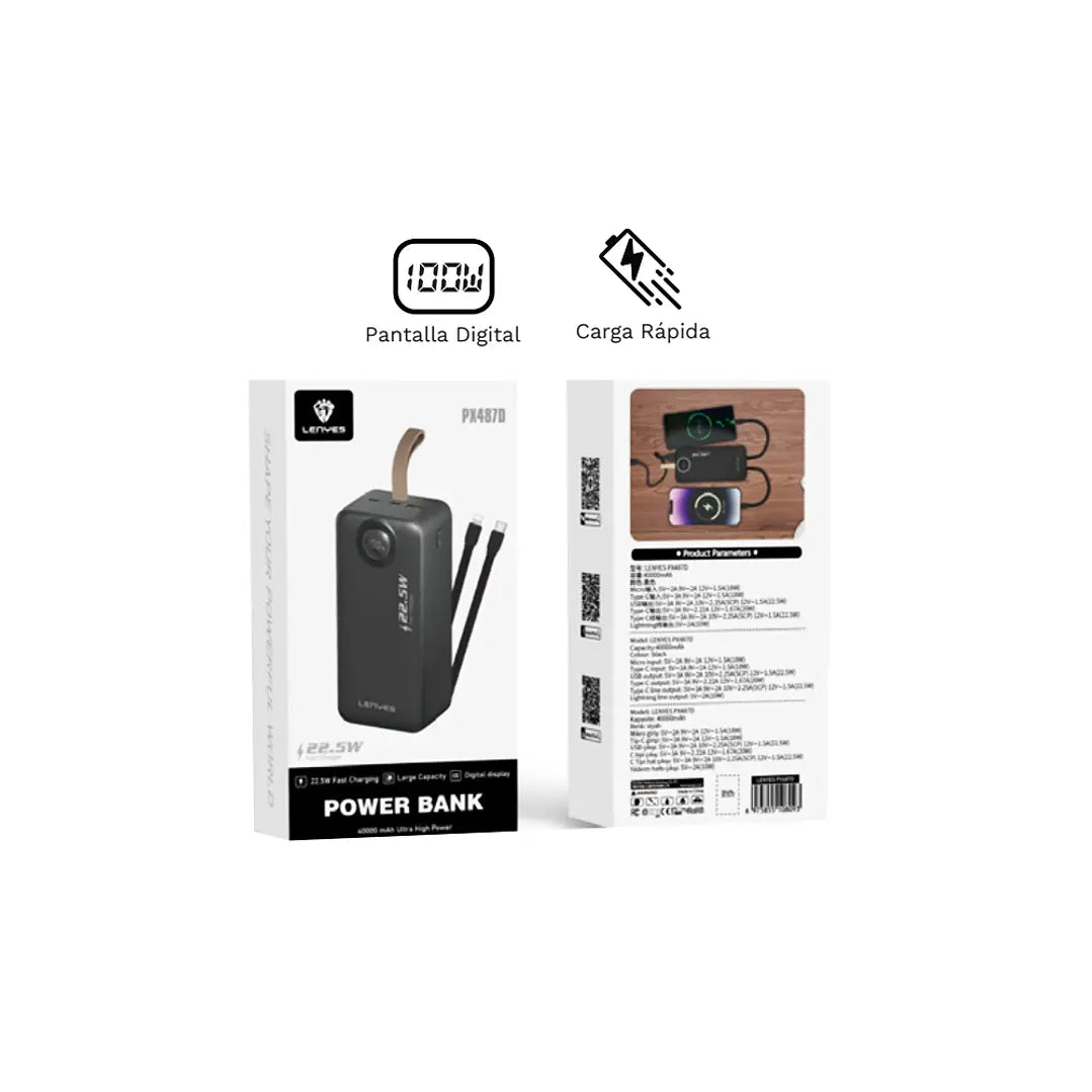 Powerbank Carga Rapida Lenyes Px487d 40000 Mah Negro – imagen 2