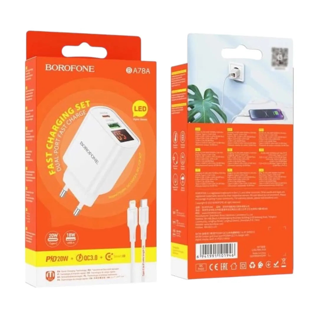Cargador Borofone Ba78a 20w + Cable Tipo C Para Lightning Blanco – imagen 2