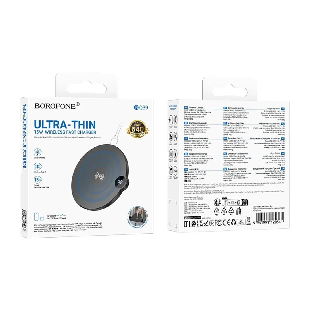 Cargador Inalámbrico Borofone Bq39 Ultra Slim 15w Negro – imagen 2