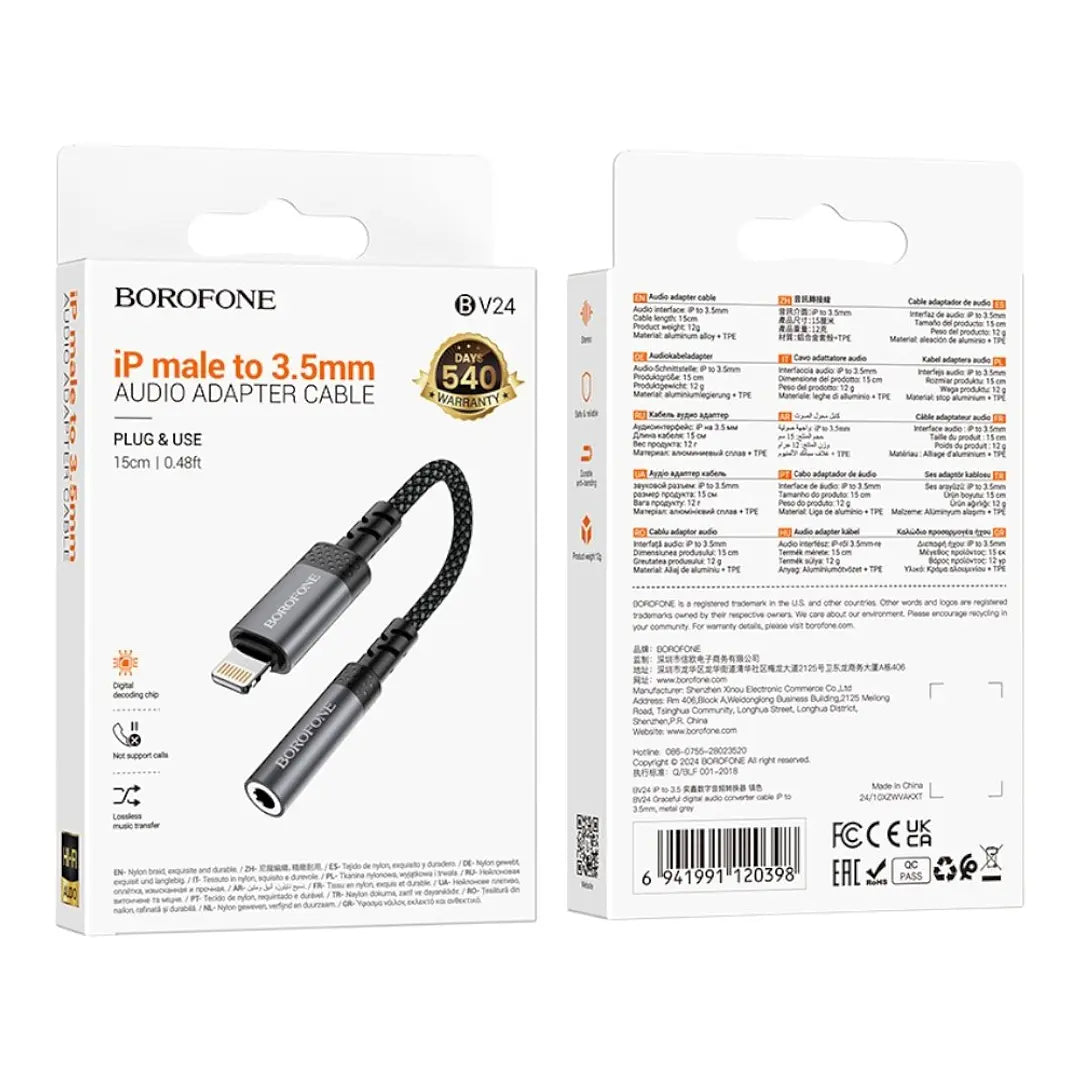 Cable Para Lightning a Jack 3.5mm Borofone Bv24 Negro – imagen 2
