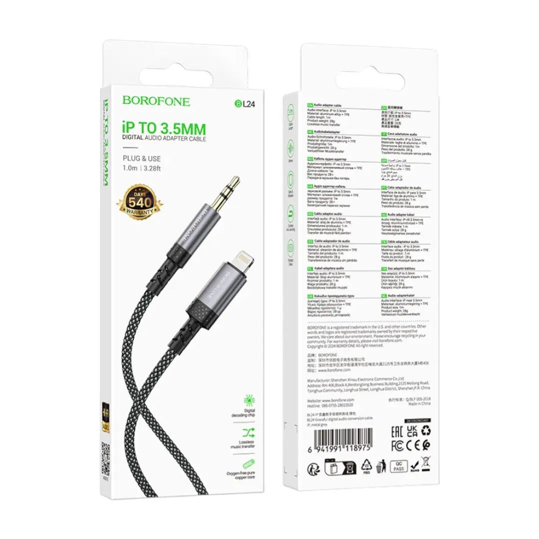 Cable Borofone Auxiliar 3.5mm Para Lightning Bl24 Negro – imagen 2