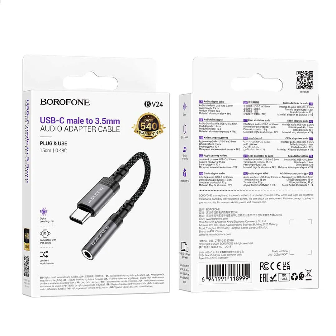Cable Tipo C a Jack 3.5mm Borofone Bv24 Negro – imagen 2