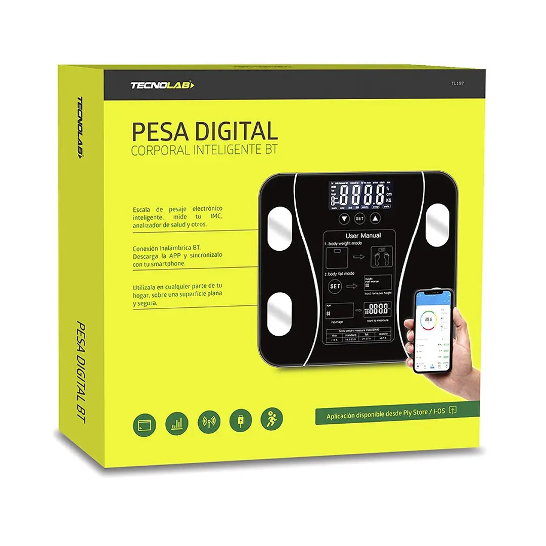 Pesa Balanza De Baño Digital Bluetooth Inteligente TL326 Negro – imagen 2