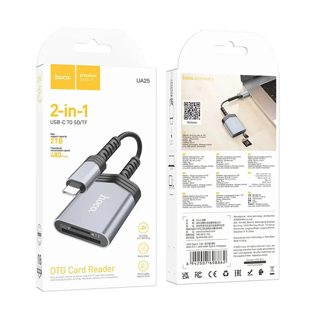 Lector De Tarjetas Trenzado a Tipo C Hoco Ua25 Gris – imagen 2