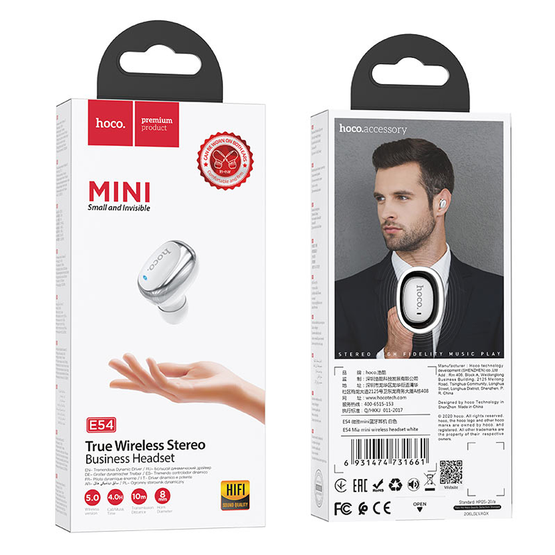 Audífono Manos Libres Bluetooth Hoco Mini E54 Blanco – imagen 2