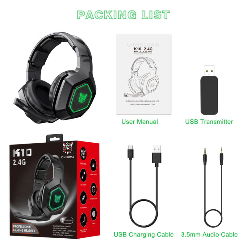 Audifonos Gamer Onikuma K10 Inalámbrico 2.4ghz Pc Ps4 Switch Negro – imagen 2