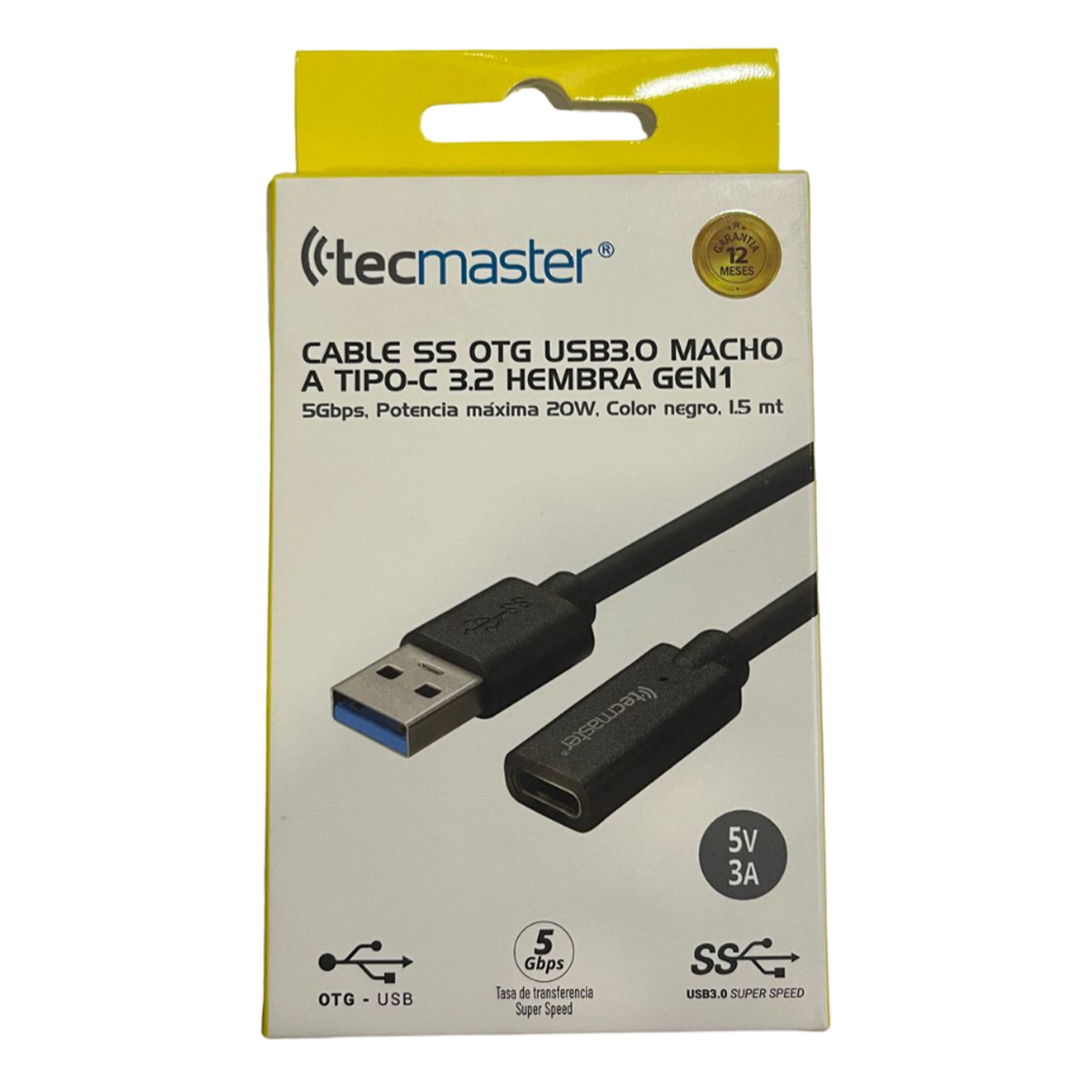 Cable Otg Usb 1.5 Metros Usb Macho a Tipo C Tecmaster Negro – imagen 3