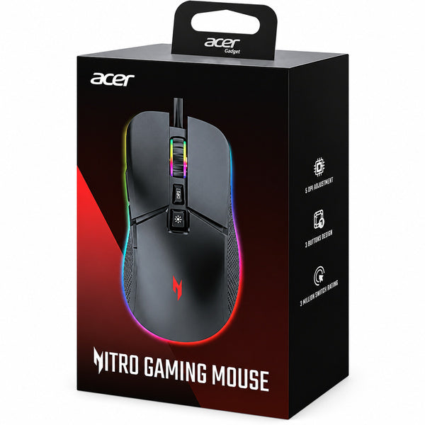Mouse Gamer Acer Nitro OMW314 RGB 6400 DPI Usb Negro