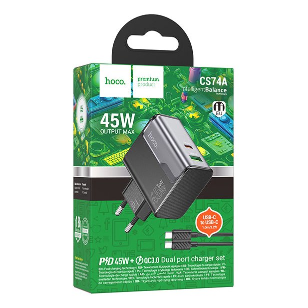 Cargador Carga Rapida Hoco Cs74a 45w + Tipo C Usb Negro – imagen 3