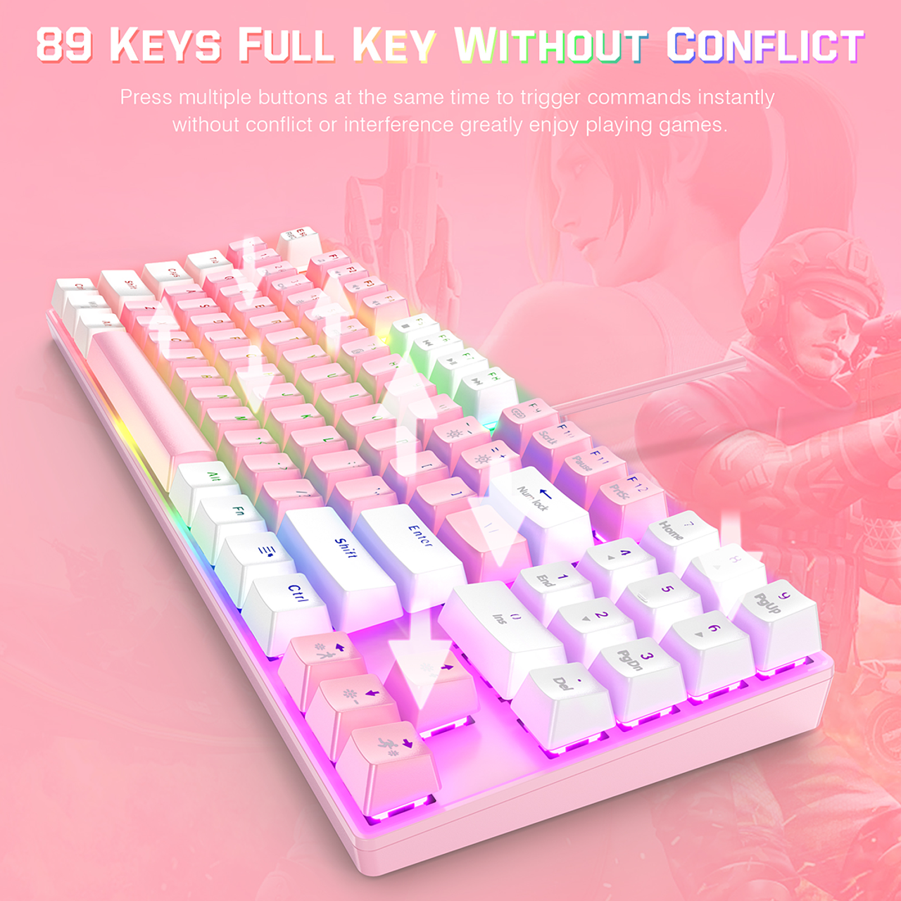 Kit Gamer Onikuma Teclado Mecanico G26 + Mouse Cw905 Blanco Rosa – imagen 4