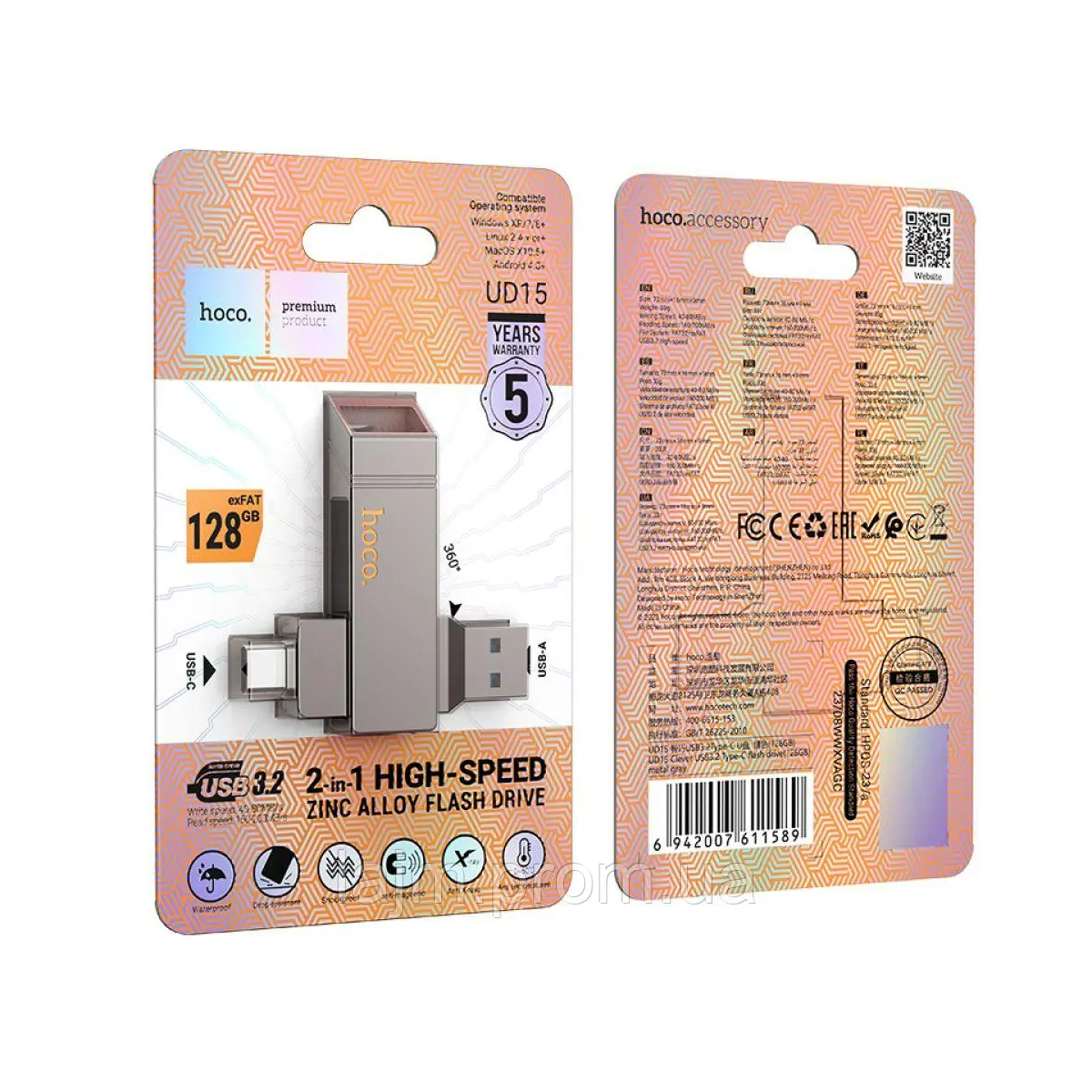 Pendrive Dual Tipo C Usb 3.0 Hoco Ud15 128 Gb Metal – imagen 2