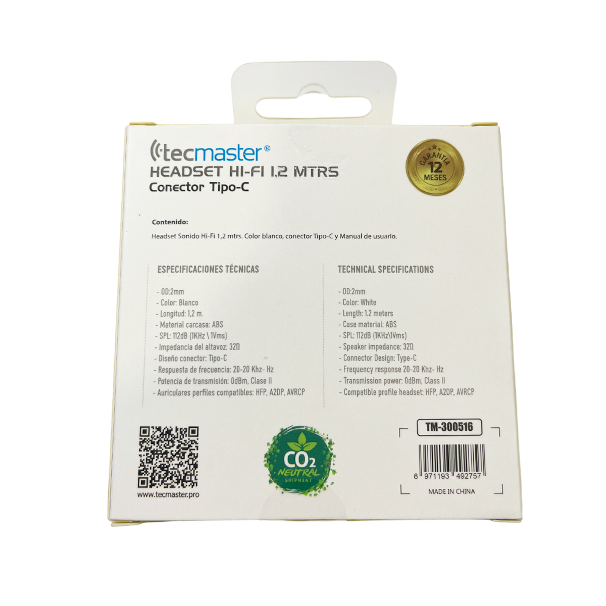 Audifonos In Ear Tecmaster Hi-fi Conector Tipo C Blanco – imagen 4