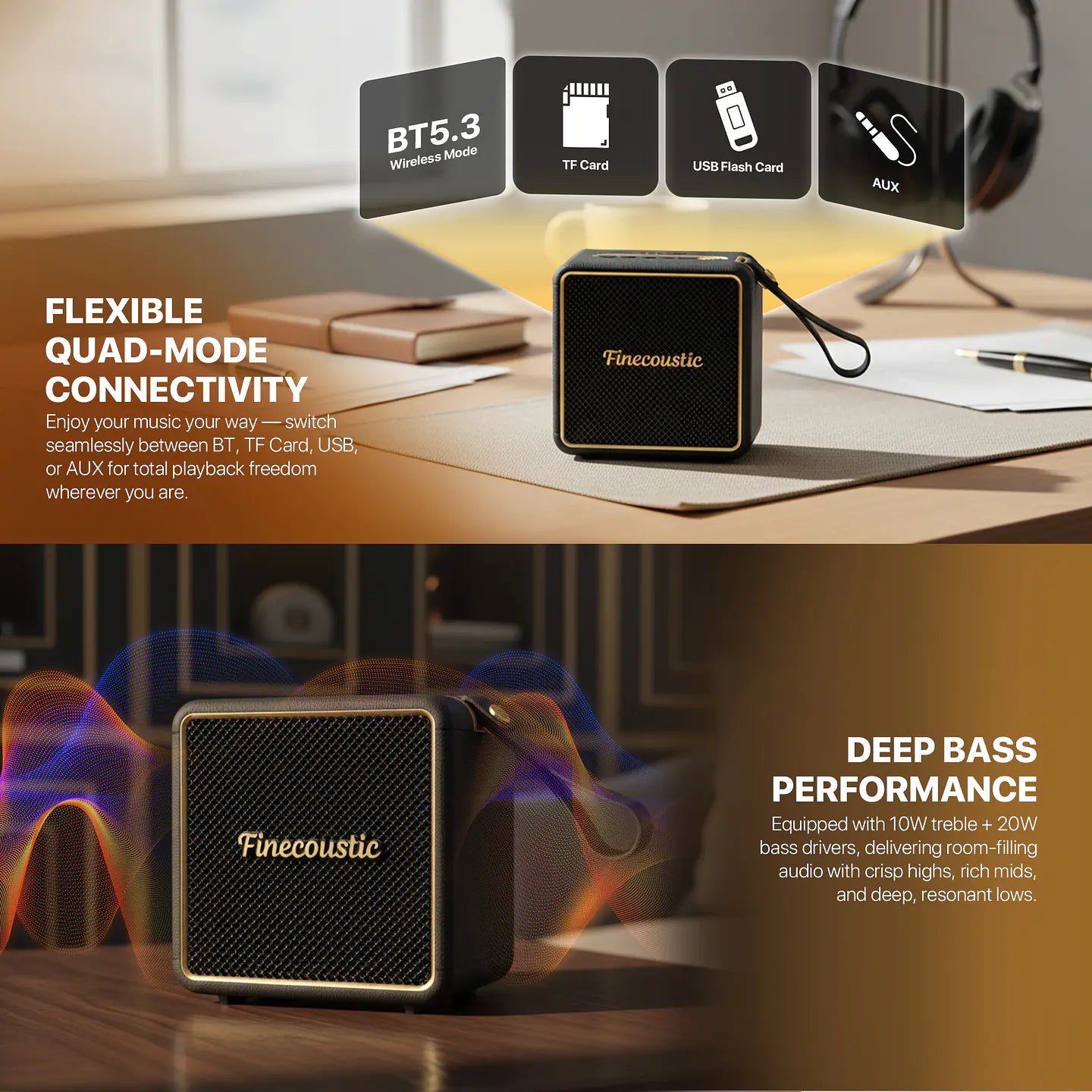 Parlante Bluetooth Fantech Fbs1 Finecoustic Hako Nomad 30w Hifi Negro – imagen 4