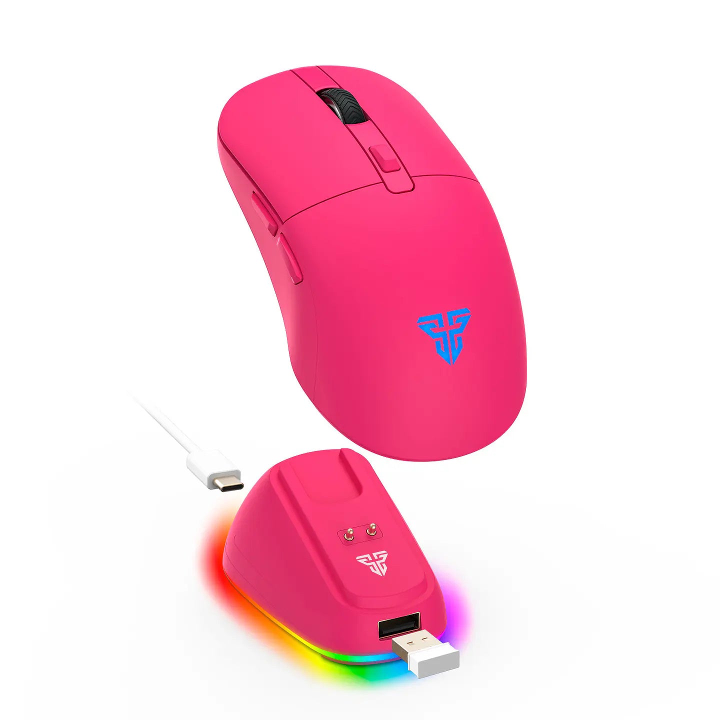 Mouse Gamer Inalámbrico Fantech Wg9rd Kanata + Dock Carga Rosa