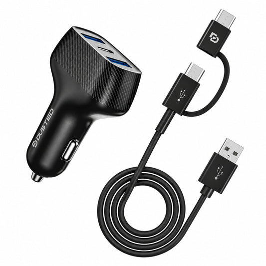 Cargador Súper Rápido Triple Para Auto Dusted 50W Negro