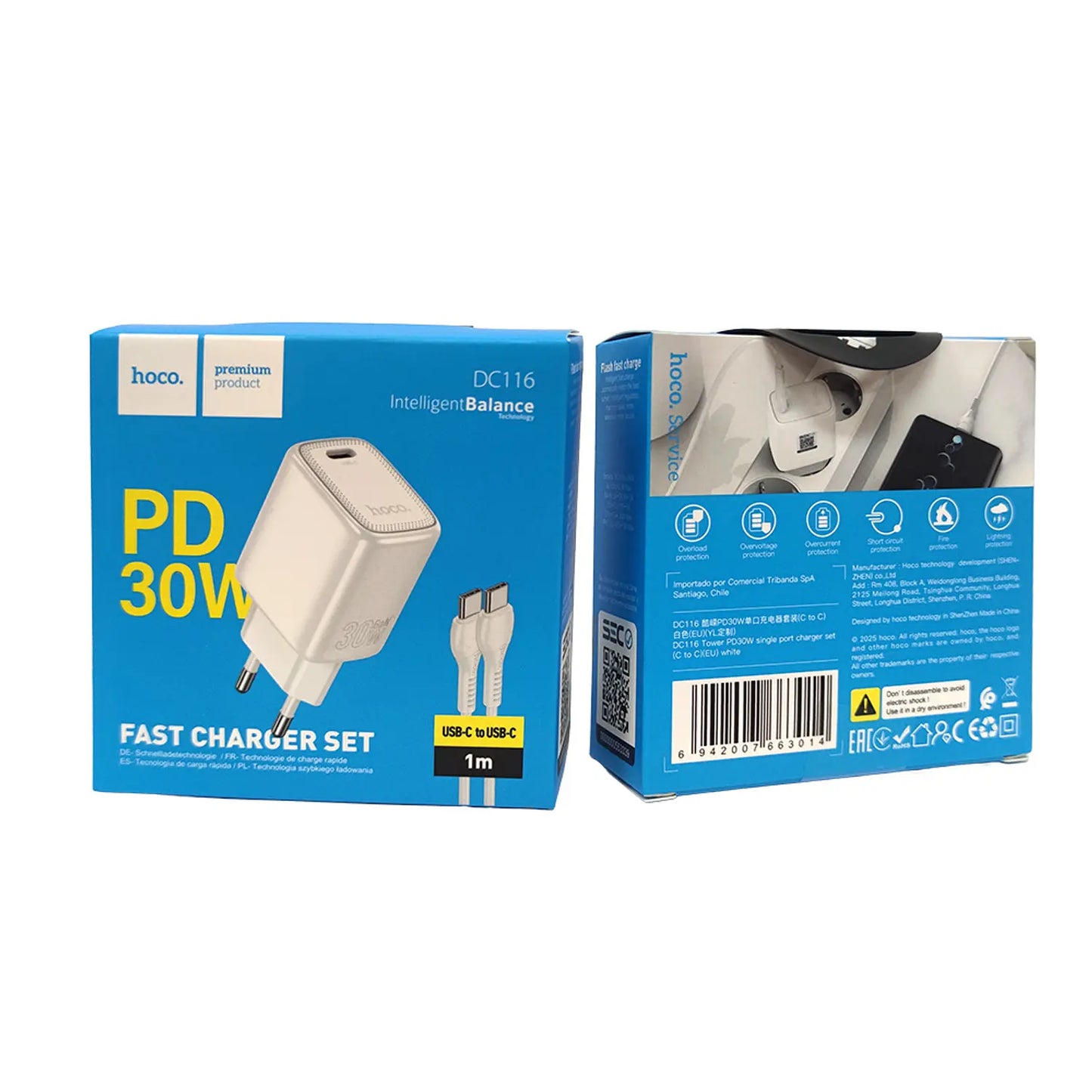 Cargador Carga Rapida Hoco Dc116 30w Tipo C + Cable Blanco – imagen 2