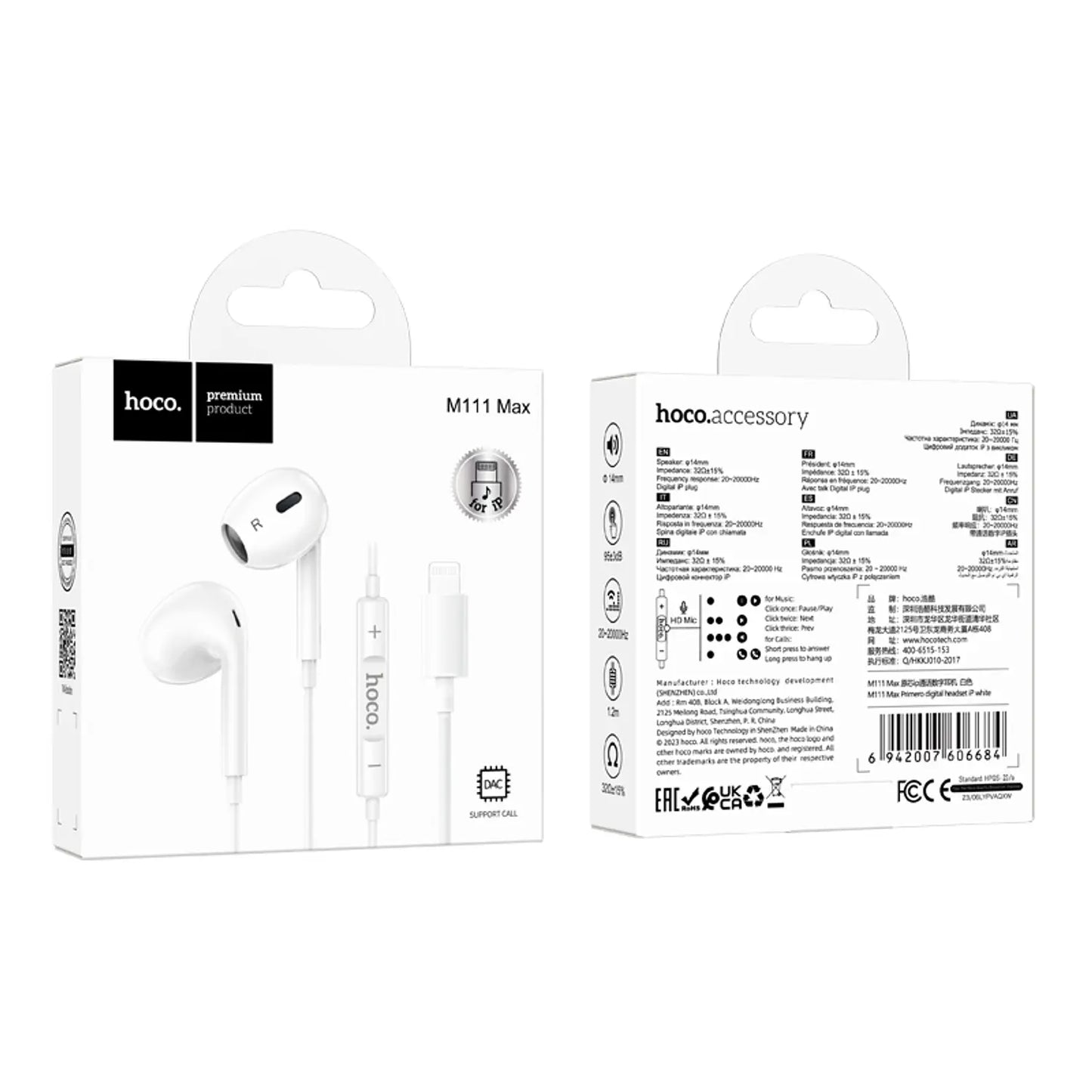 Audífonos In Ear Hoco M111 Max Primero Lightning Blanco – imagen 3