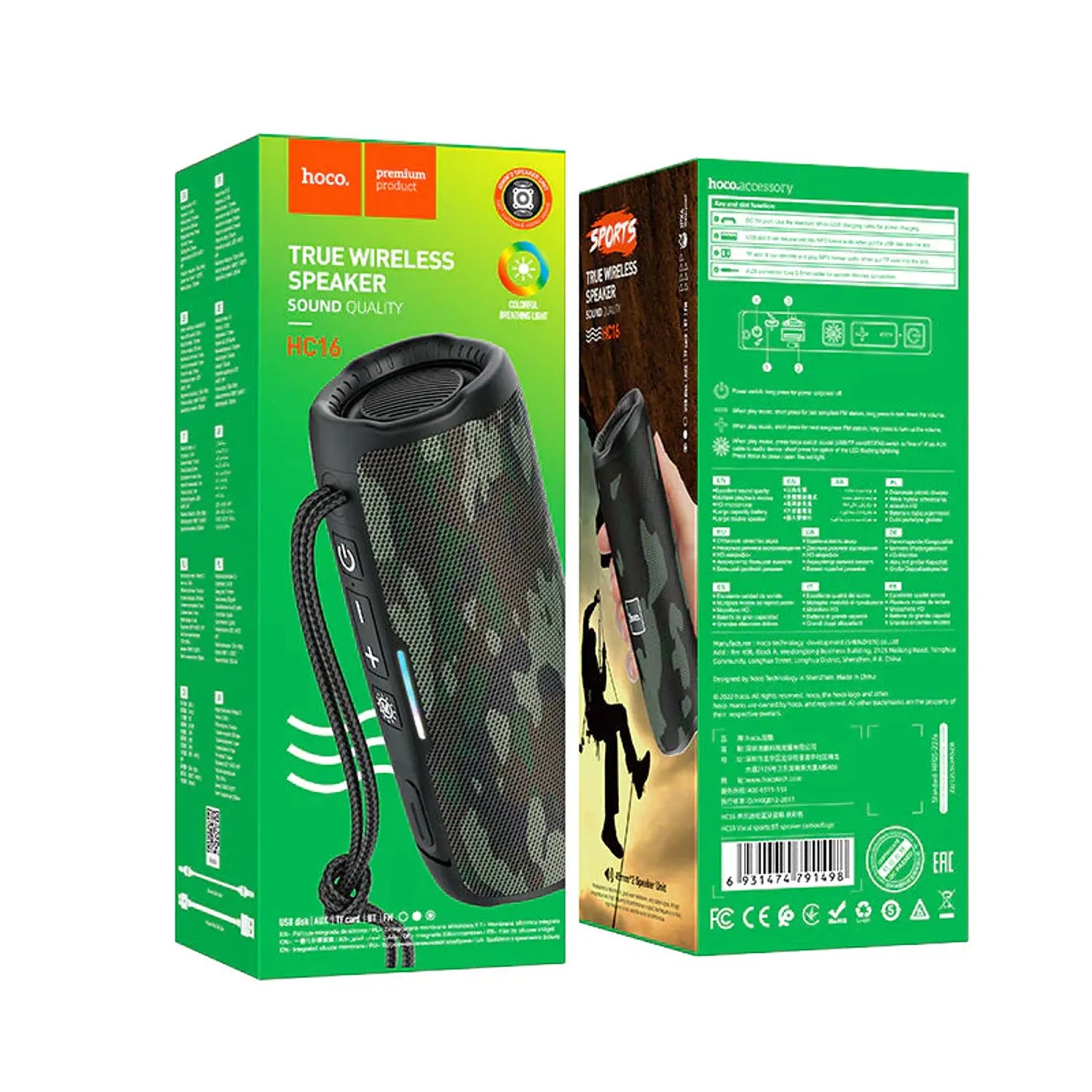 Parlante Bluetooth Hoco Hc16 Fm Tf Tws Verde Camuflado – imagen 3