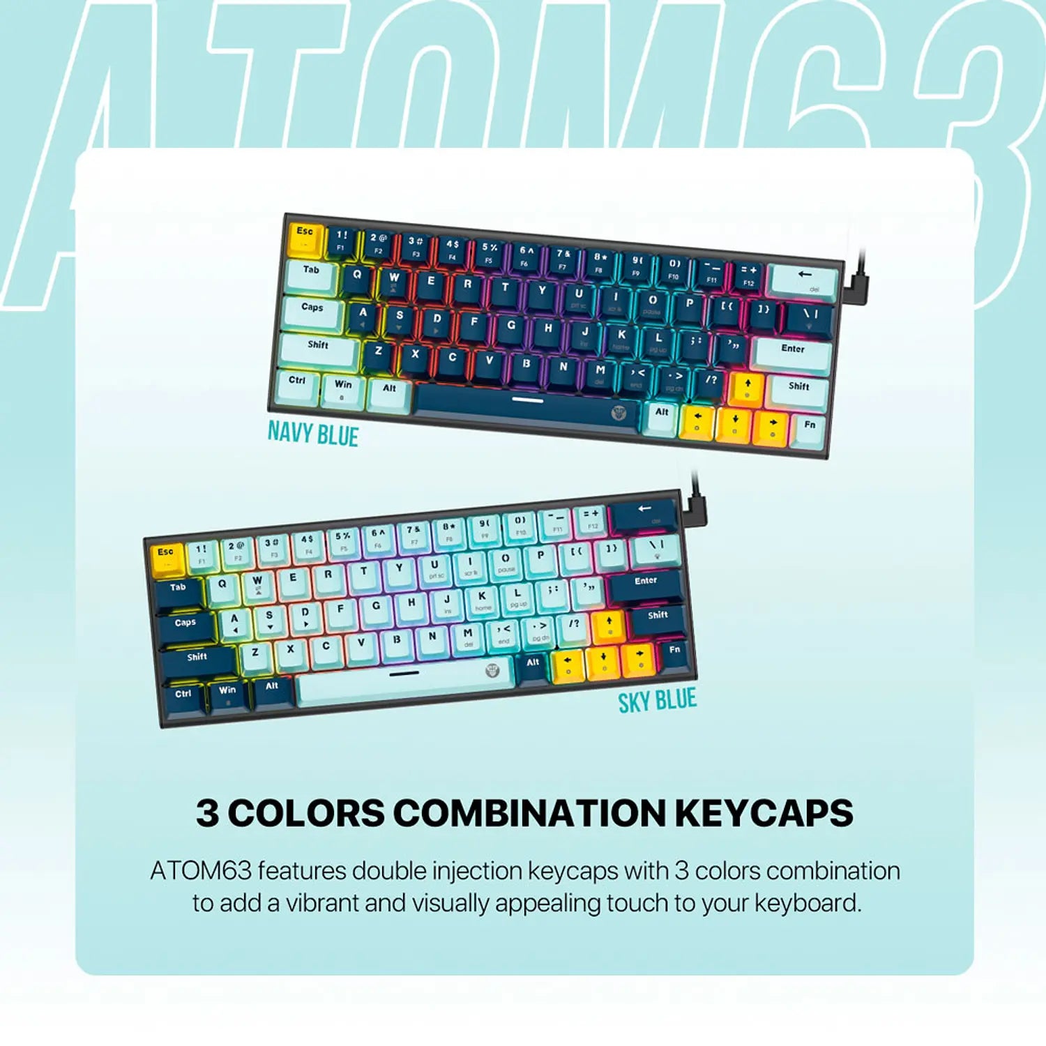 Teclado Gamer Mecanico Fantech Atom63 Rgb Sky Blue Mk874v2 – imagen 2