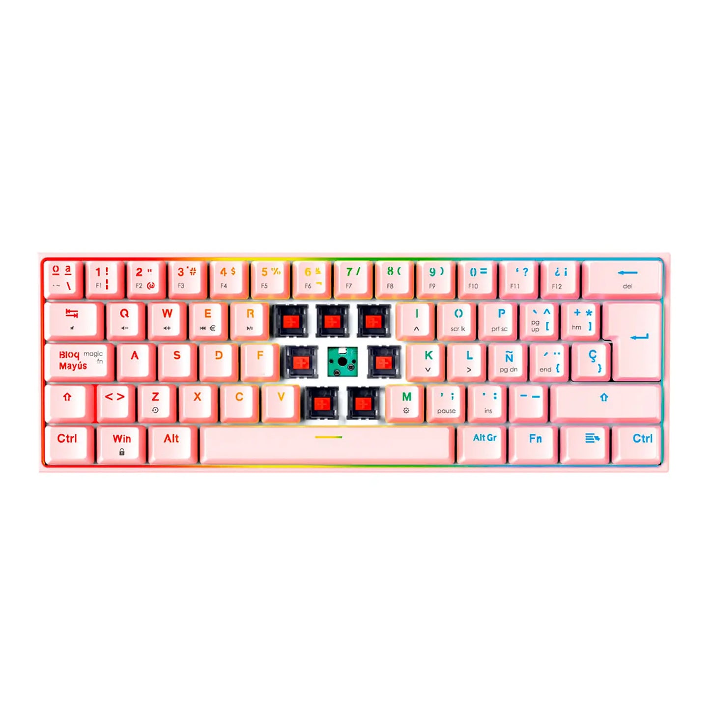 Teclado Gamer Mecanico Fantech Maxfit Mk857 60% Rgb Red Rosado – imagen 2