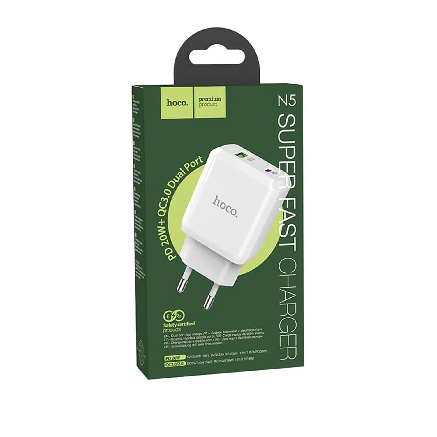 Cargador Carga Rapida Hoco N5 20w Dual Tipo C Usb Blanco – imagen 3