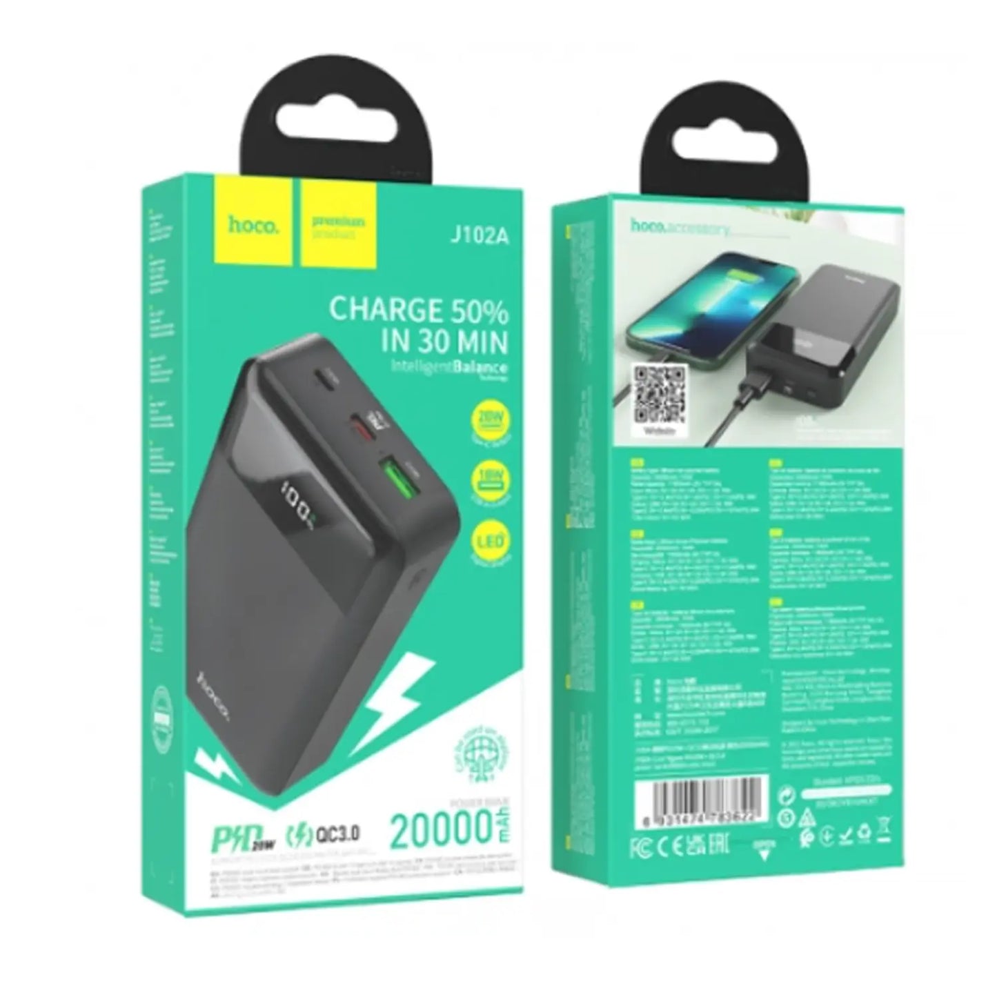 Powerbank Carga Rapida Hoco J102 20000 Mah Negro – imagen 2