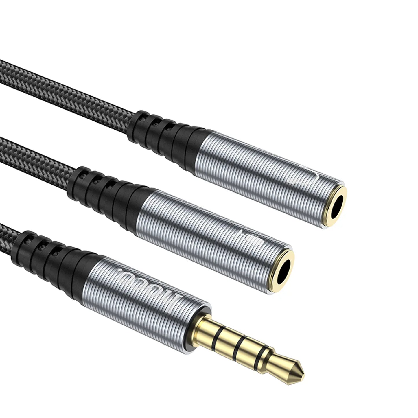 Cable de Audio Jack 3.5mm 2 Macho 1 Hembra 2 en 1 Hoco Upa21 Gris – imagen 2